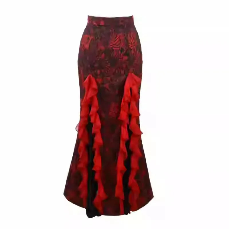 Blood Supply Original Gothic Red Black Rose Embroid Lace Long Flying Sleeve Blouse Hollow Out Halloween Mesh Punk Blusa Summer Coven Couture Collective