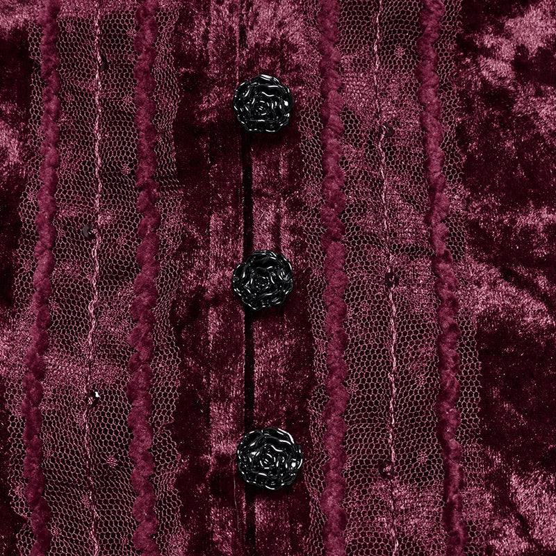 PUNK RAVE Women's Lace Embroidered Velvet Classic Gigot Sleeves Shirt  Retro Layering Adjustable Rope Sexy Slim Tops Coven Couture Collective
