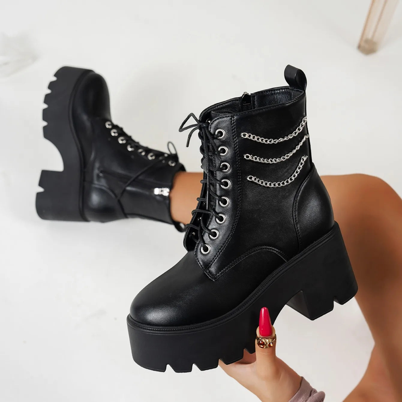 Punk Goth Women Motorcycle Boots Outdoor Platform High Heels Shoes Woman 2025 New Brand Luxury Fashion Designer Boots Women Coven Couture Collective