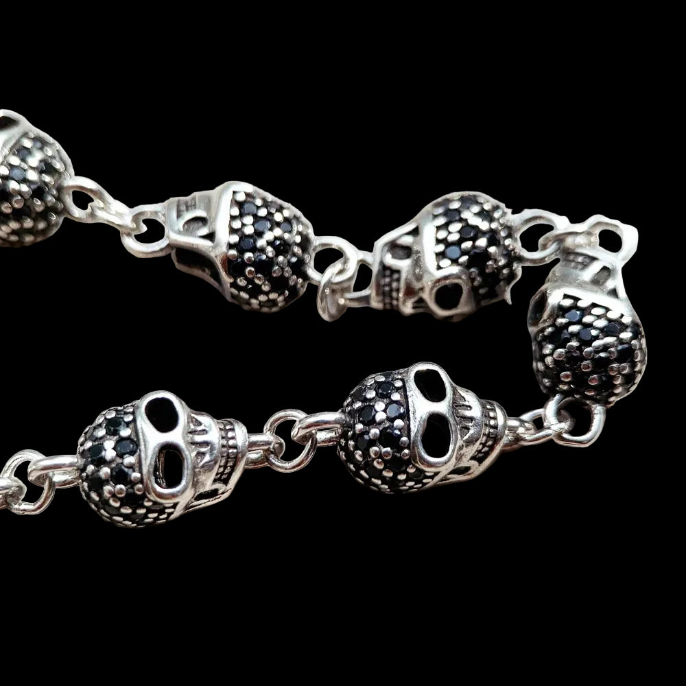Unisex Skull Pave Link Chain Bracelet 925 Sterling Silver Punk Jewelry Party Gift Pure Zirconia Unisex Chain Accessory
