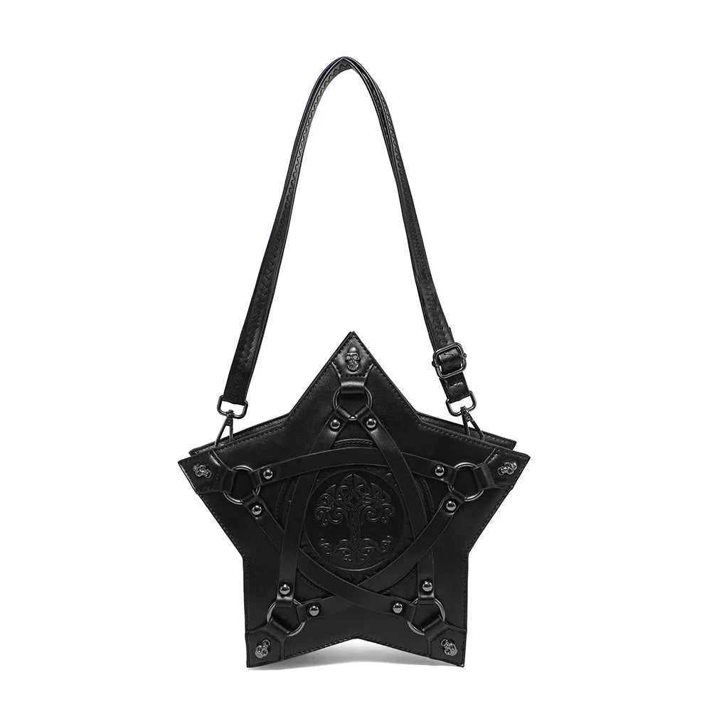 Gothic Black Pentagram Crossbody Bag Multifunctional Unisex Punk Halloween Cosplay Handbag Fashion Retro Accessories For Adult