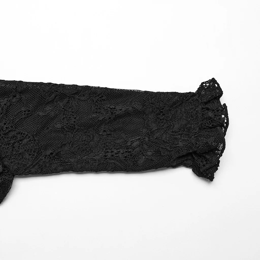 PUNK RAVE Women's Gothic Textured Glossy Gorgeous Shirts Party Club Black Tops Women Clothing