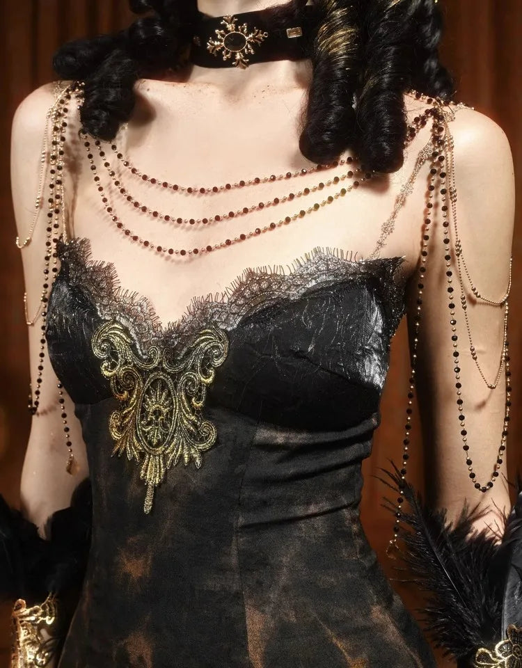 Blood Supply Original Gothic Golden European-style Classic Slim-fitting Sexy Big-flared Gorgeous Slip Dress Vestidos