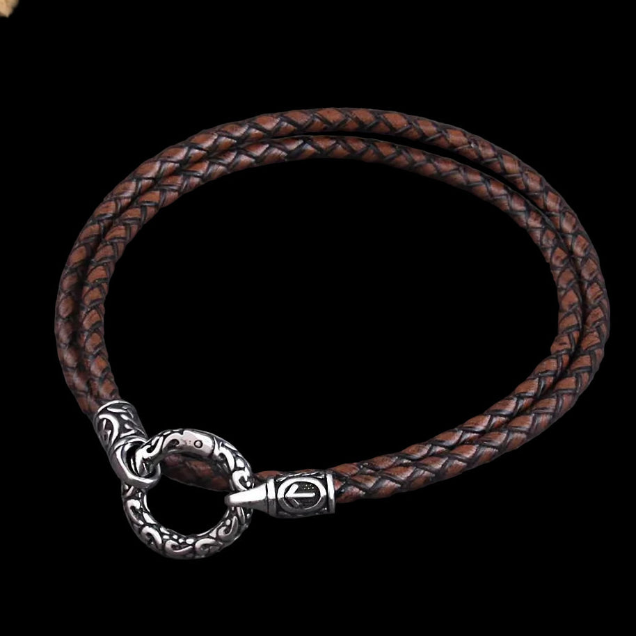 Nordic Viking Rune Pendant Necklace with Open round Clasp Stainless Steel Chain for Men Wood Box Included