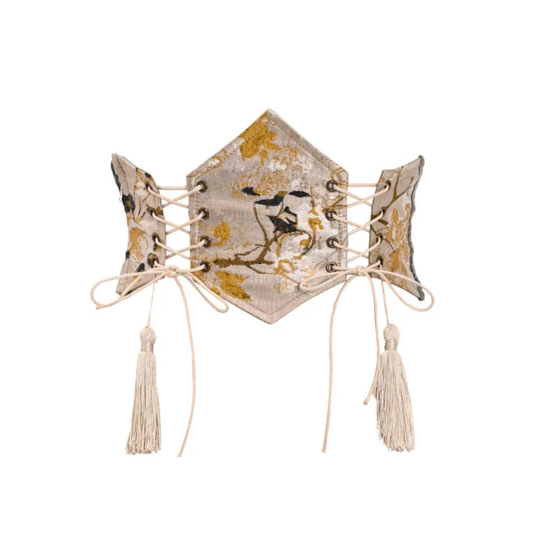 Blood Supply Original New Chinese Cheongsam Slim Dress Tie Tassel Jacquard Tunic Waist Sheath Long Trumpet Dresses Festival