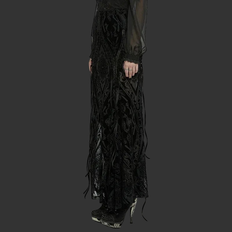 PUNK RAVE Women's Gothic Gorgeous Pattern Patterned Flocked Mesh Skirt Lace Vintage Black Long Skirts Women Clothing Coven Couture Collective