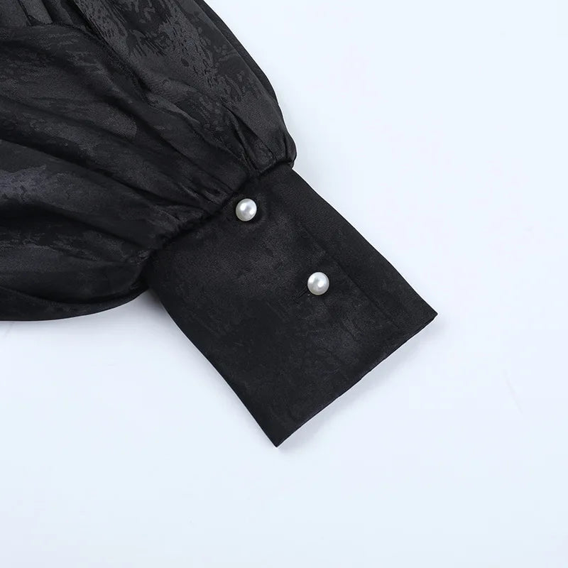 AltGoth Vintage Gothic Black Shirts Women Palace Style Streetwear Y2k E-girl Harajuku V-neck Ruffle Long Sleeve Bluose Cosplay