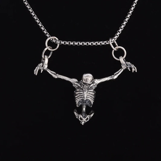 New Silver Color Upper Body Skull Pendant Men\'s Biker Punk Necklace Gothic Alternative Casual Jewelry