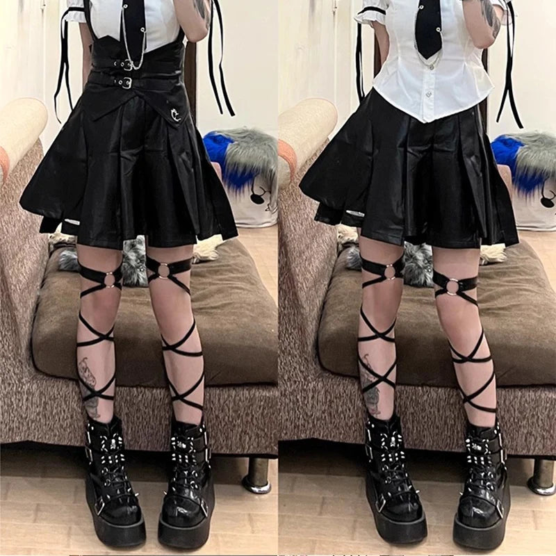 Punk Chunky Platform Ankle Boots Women Spring Autumn Patent Leather Black Boots Woman Metal Buckle Lolita Gothic Shoes Mujer