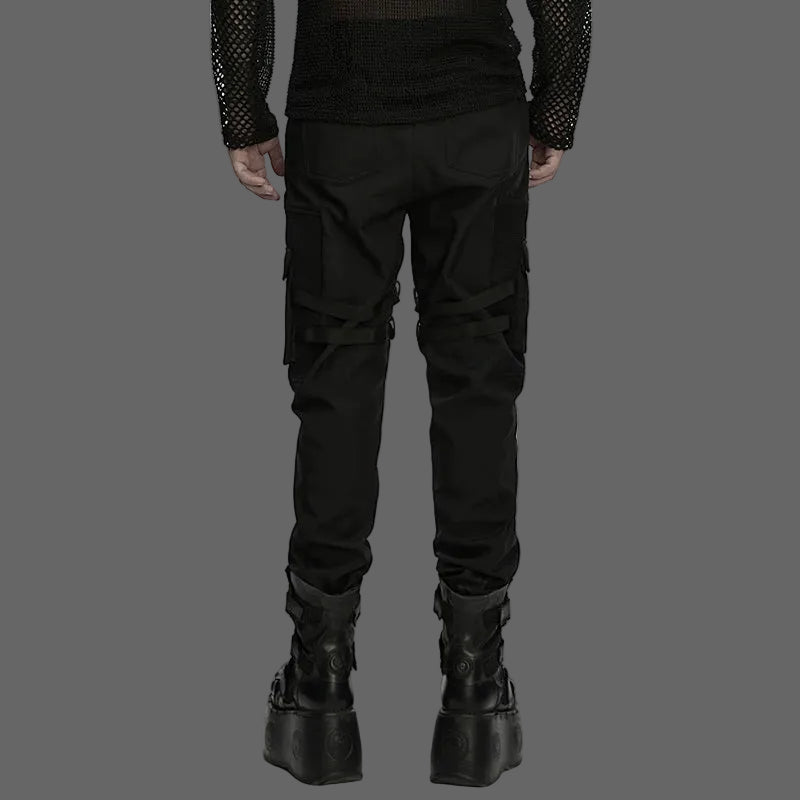 PUNK RAVE Men's Punk Waterproof Classic Cuffed Design Techwear Pants Thigh Side Pockets Handsome Casual Dark Trousers Jeans Coven Couture Collective
