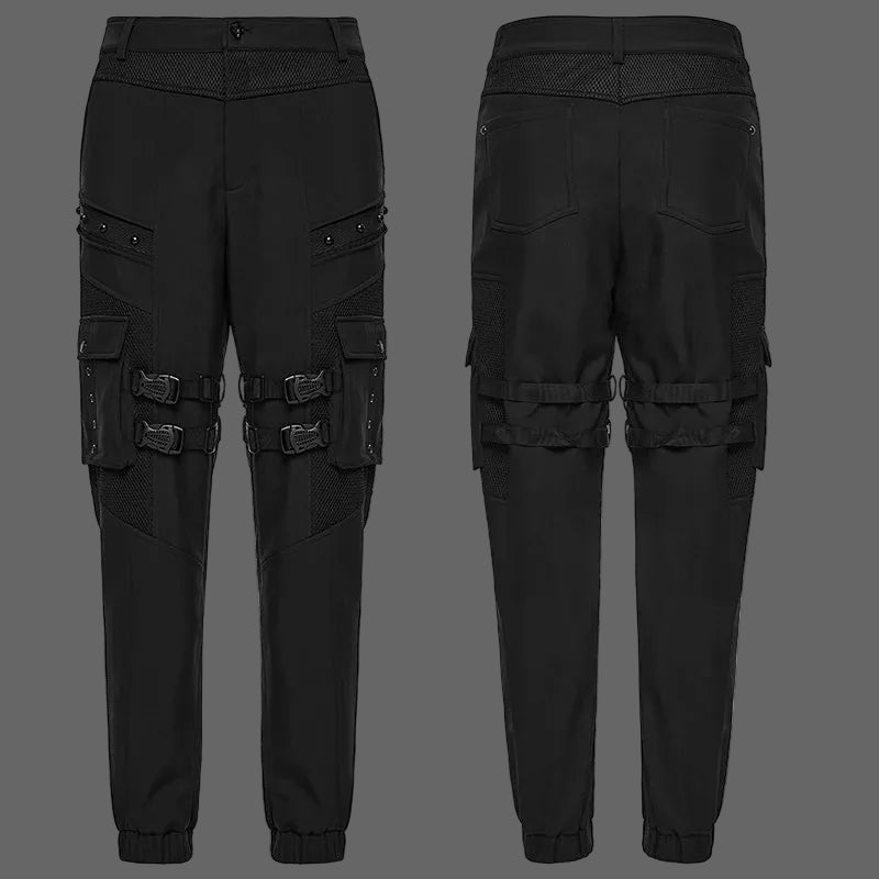 PUNK RAVE Men's Punk Waterproof Classic Cuffed Design Techwear Pants Thigh Side Pockets Handsome Casual Dark Trousers Jeans Coven Couture Collective
