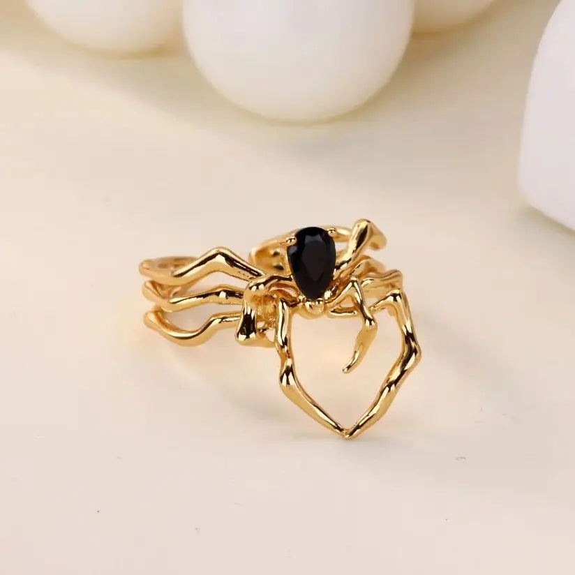 Punk Spider Rings for Women Silver Color Dark Retro Black Gem Spider Ring Hip-Hop Halloween Jewelry Accessories