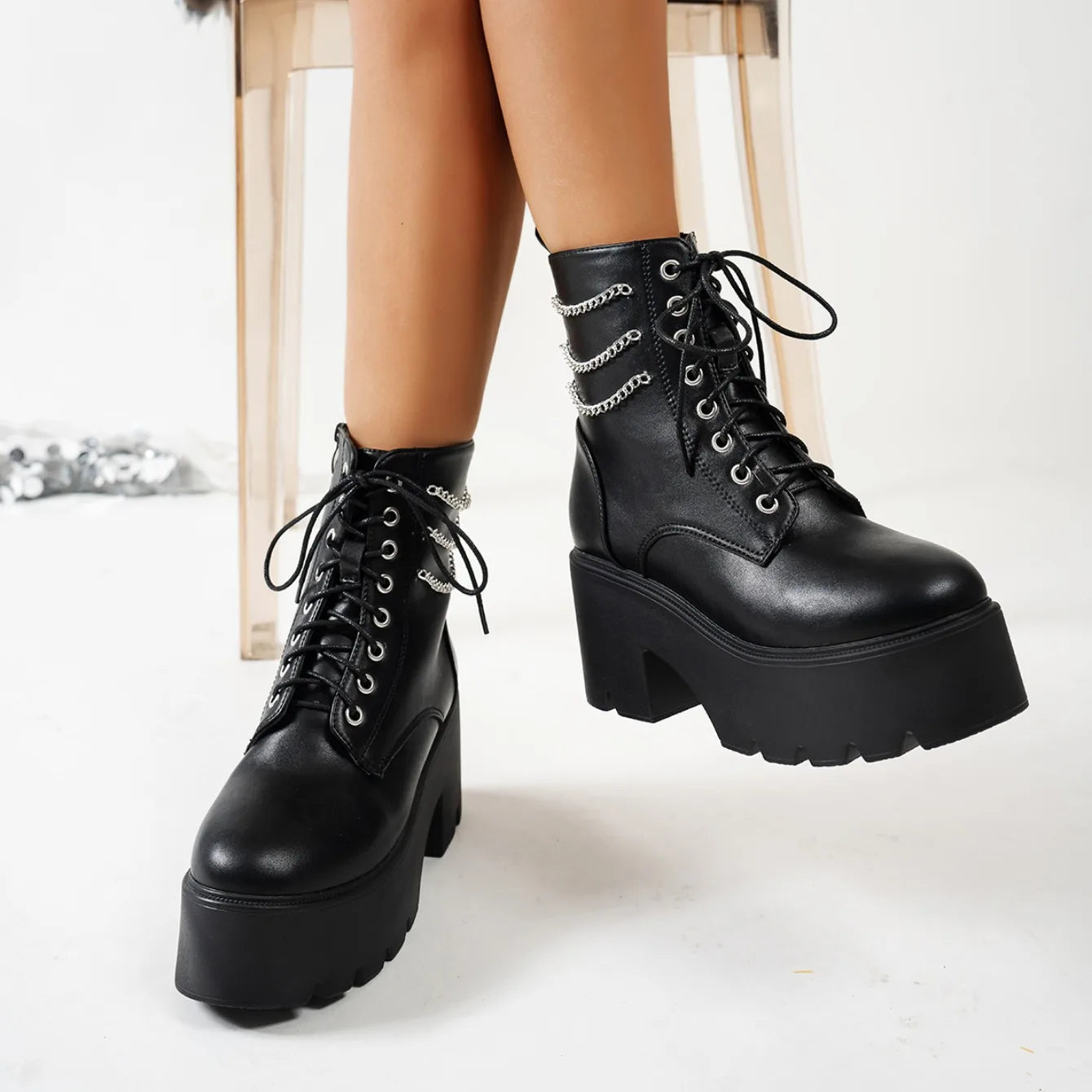 Punk Goth Women Motorcycle Boots Outdoor Platform High Heels Shoes Woman 2025 New Brand Luxury Fashion Designer Boots Women Coven Couture Collective