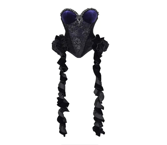 Blood Supply Original Design Death Dark Blue Gothic Shiny Diamonds Beading Velour Jupe Vestido Halloween Luxury Slim Tube Top