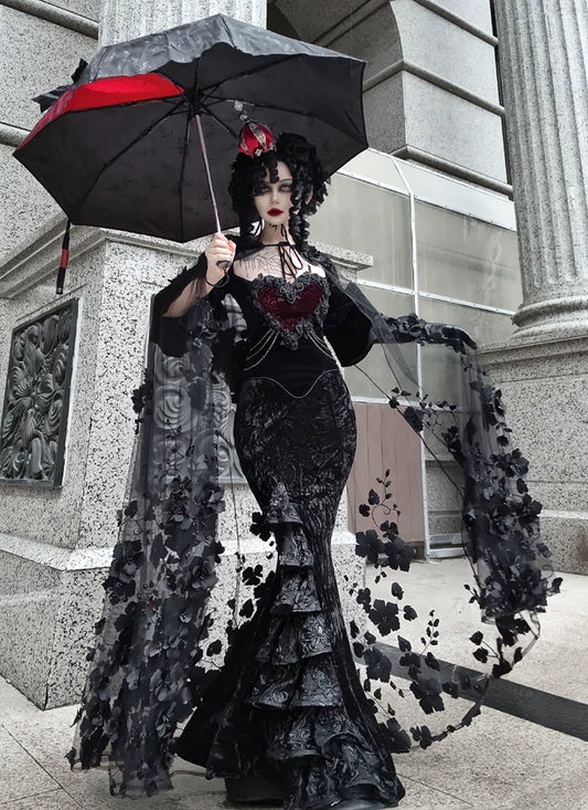 Blood Supply Original Retro Palace Style Goth Velvet Tube Top Dress Mermaid Dress Halloween Winter Subculture Sexy Hot Girl Sets