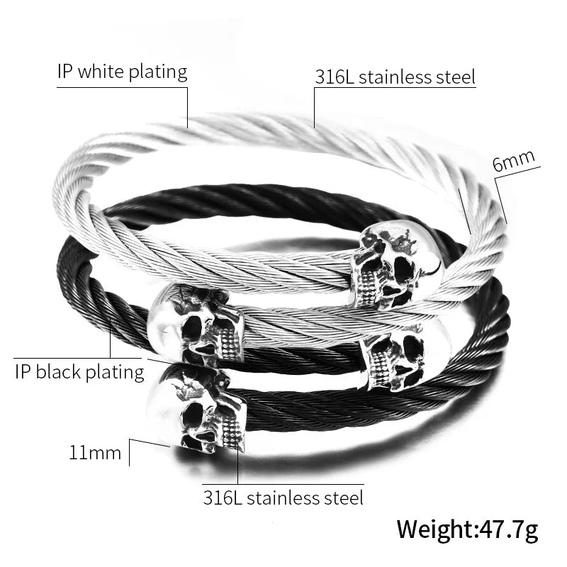 High Quality Stainless Steel Double Skull Bracelet Vintage Men Accessories Skeleton Bangle Fashion Charm Biker Jewelry Wholesale