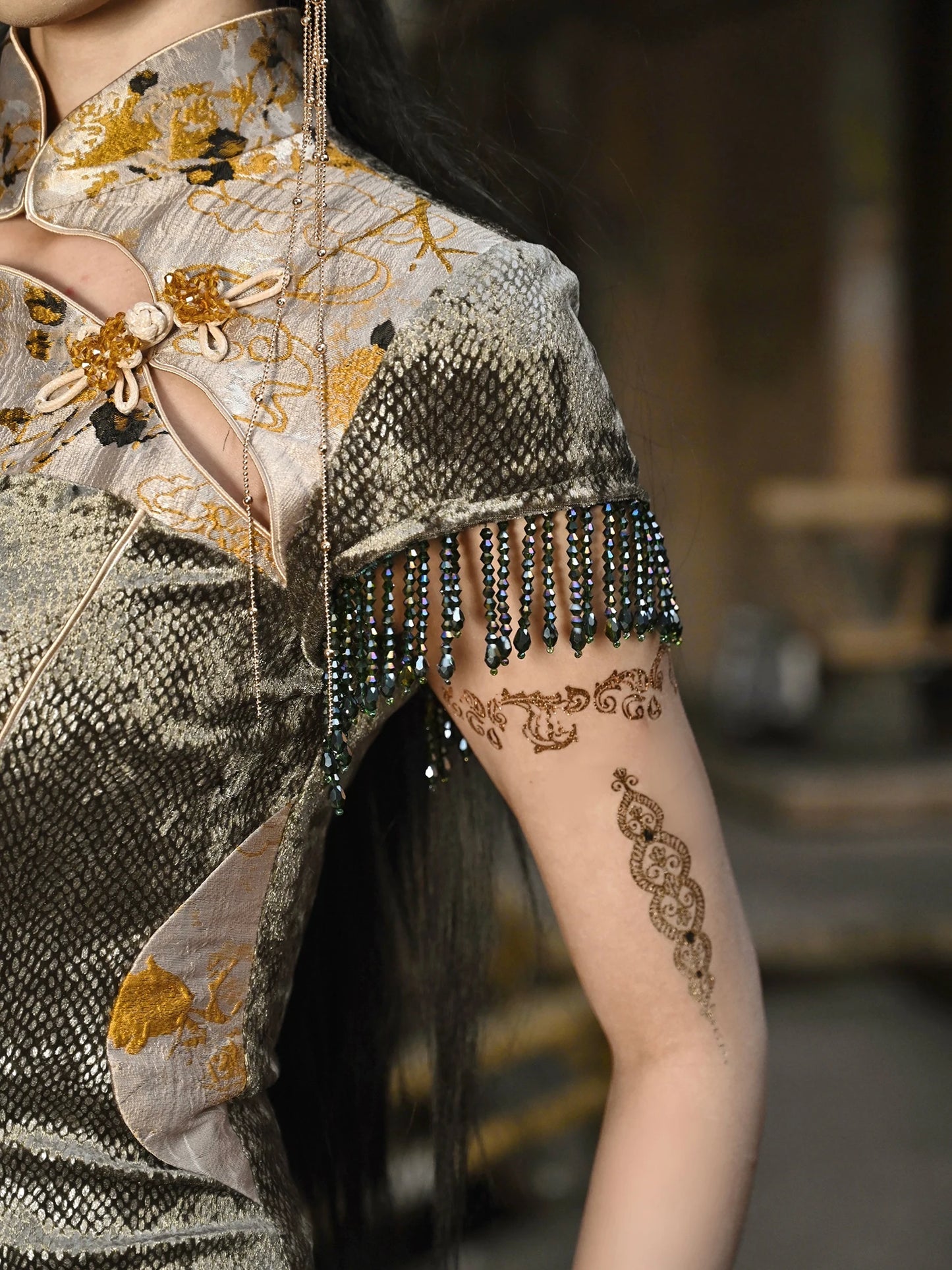 Blood Supply Original New Chinese Cheongsam Slim Dress Tie Tassel Jacquard Tunic Waist Sheath Long Trumpet Dresses Festival