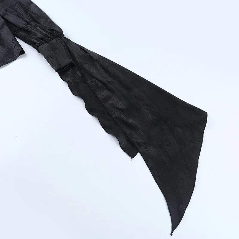 AltGoth Vintage Gothic Black Shirts Women Palace Style Streetwear Y2k E-girl Harajuku V-neck Ruffle Long Sleeve Bluose Cosplay