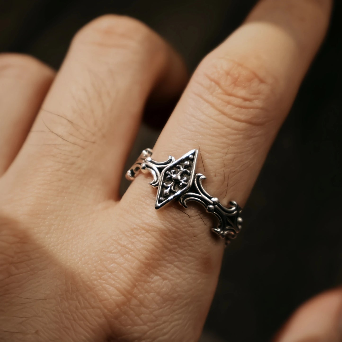 Retro Iris Cross Rhombus Adjustable Open Ring For Men Silver-plated Copper Gothic Punk Edgy Jewelry Unisex Accessories Cool Gift