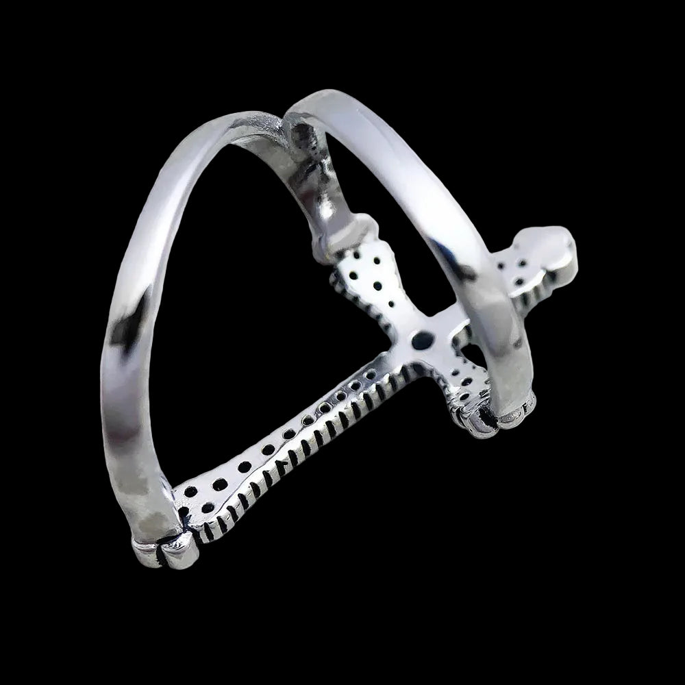 Victorian Royalty Cross Ring with Black Stones for Women 925 Sterling Silver Vintage Jewellery