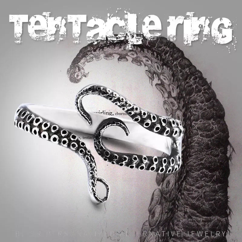 Antique Style Stainless Steel Men's Ring with Skull Octopus Design Gemstone Inlay Retro Punk Gothic Biker Fashion Jewelry