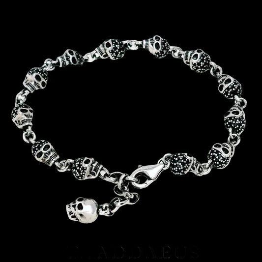 Unisex Skull Pave Link Chain Bracelet 925 Sterling Silver Punk Jewelry Party Gift Pure Zirconia Unisex Chain Accessory