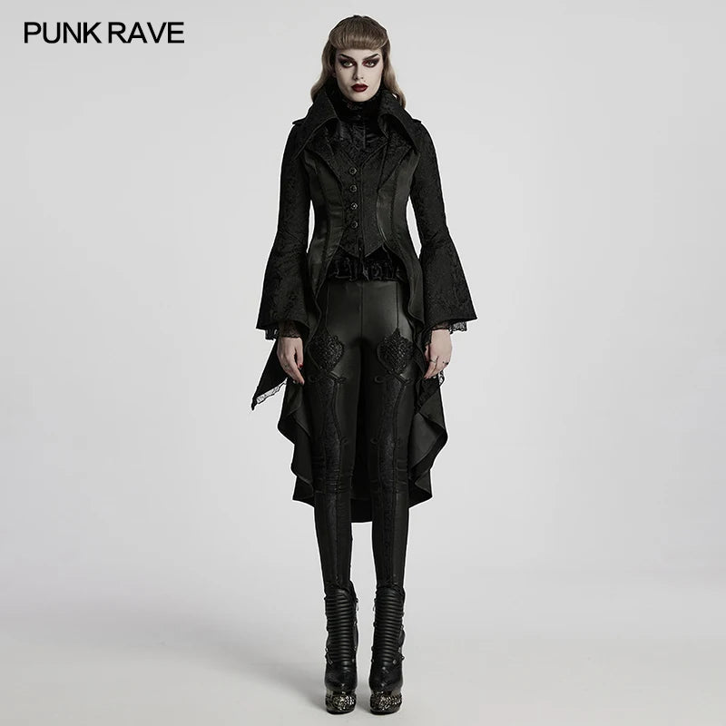 PUNK RAVE Women's Gothic Gorgeous Jacquard Lace Palace High-low Jacket Overlapping Design Layered Beauty Party Club Long Jackets