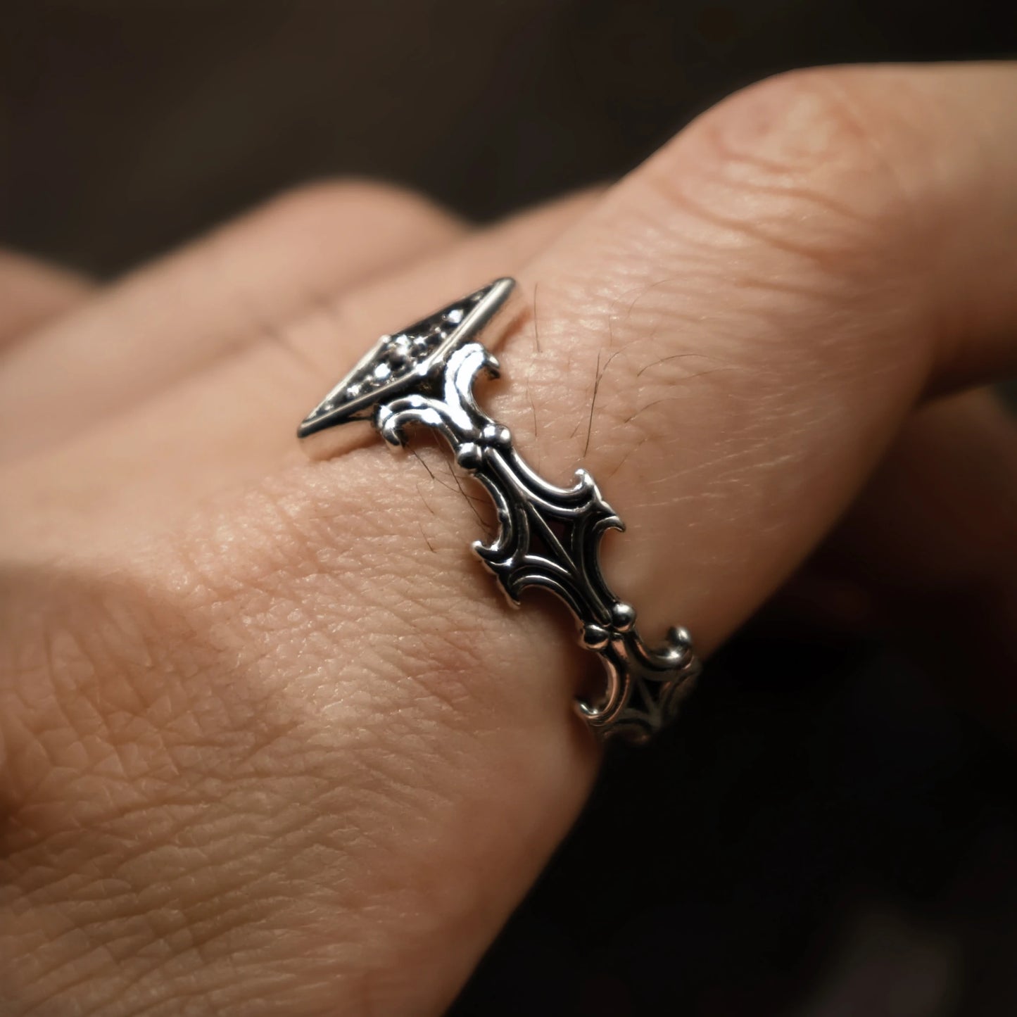 Retro Iris Cross Rhombus Adjustable Open Ring For Men Silver-plated Copper Gothic Punk Edgy Jewelry Unisex Accessories Cool Gift