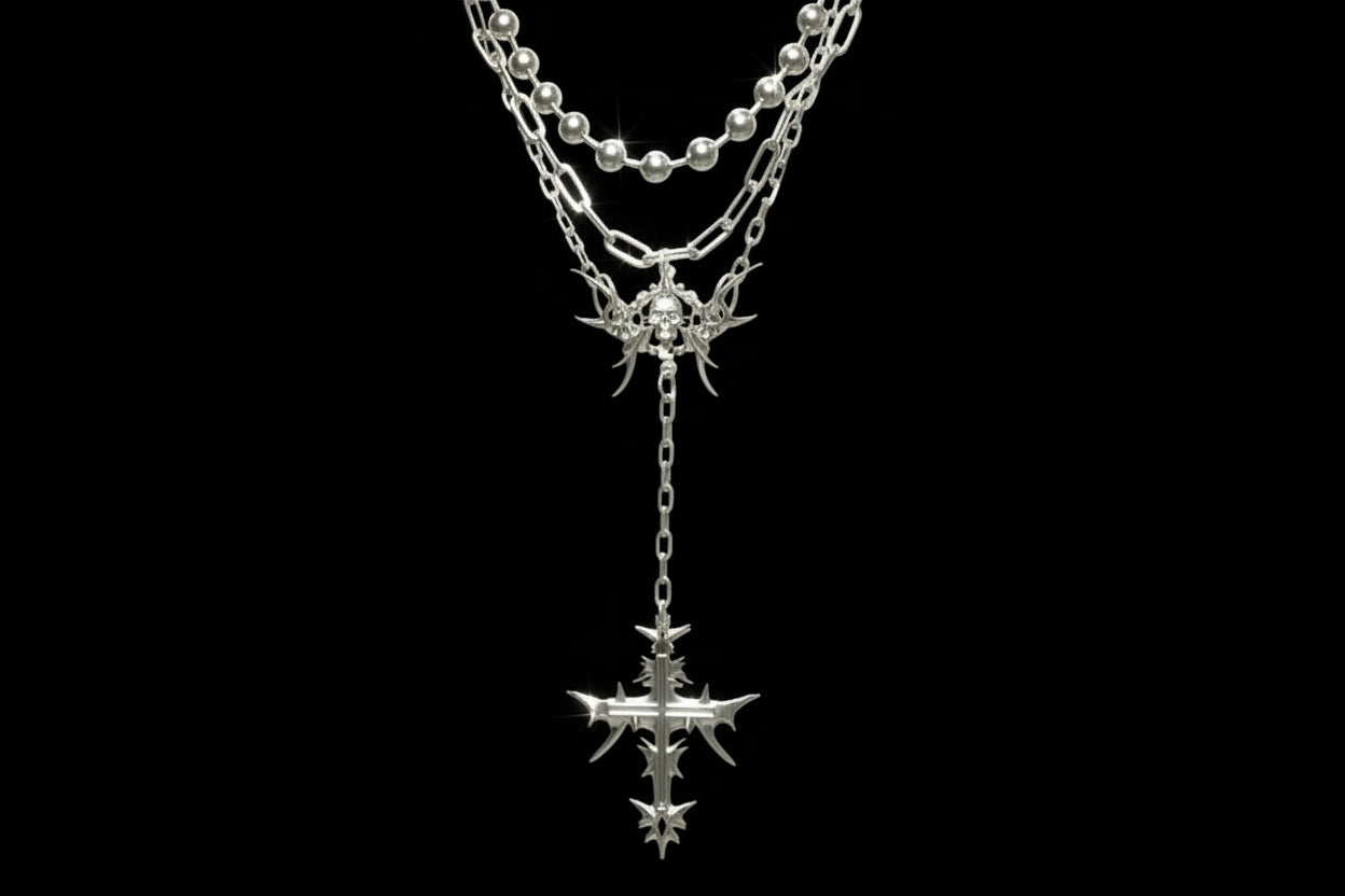 Gothic Cross Chain Jewellery Set for Women Men, Punk Statement Necklaces Rings Accessories, Edgy Party Jewellery Collection