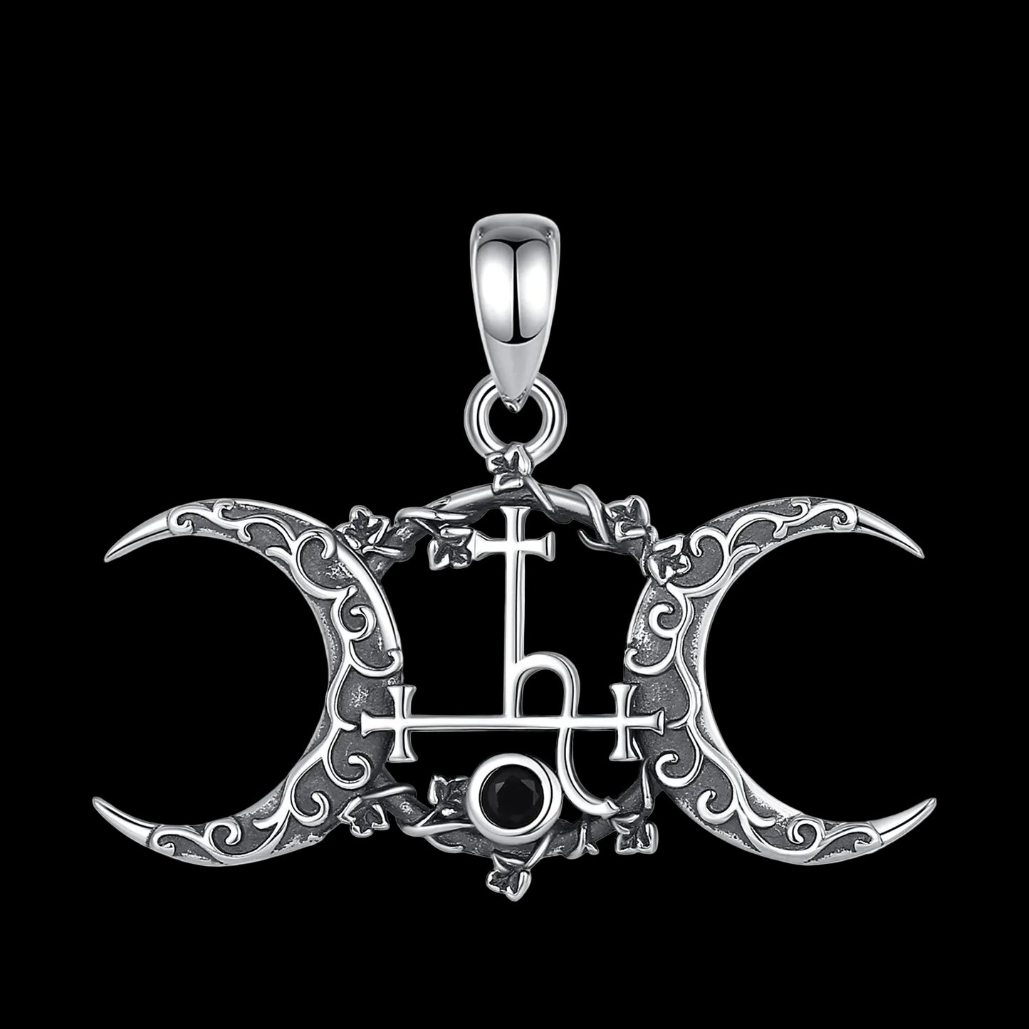 925 Sterling Silver Lilith Sigil Necklace Vintage Triple Moon Goddess Pendant