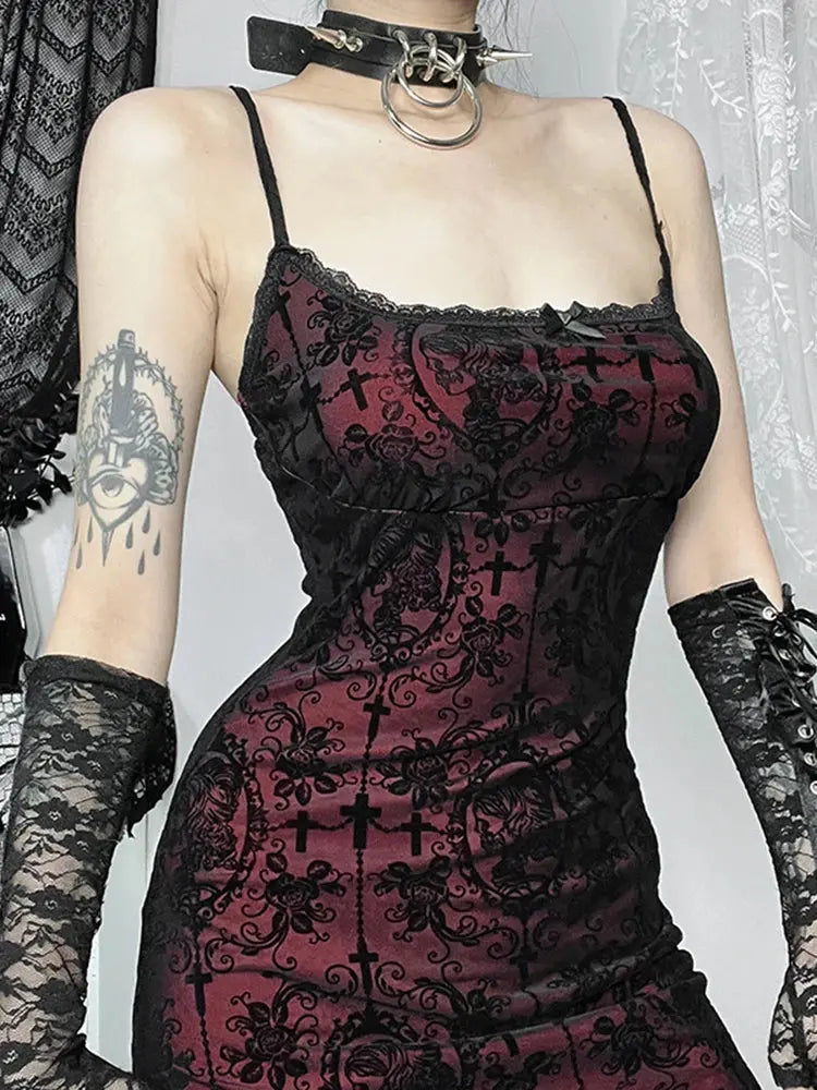 AltGoth Vintage Elegant Red and Black Lace Goth Dress Coven Couture Collective