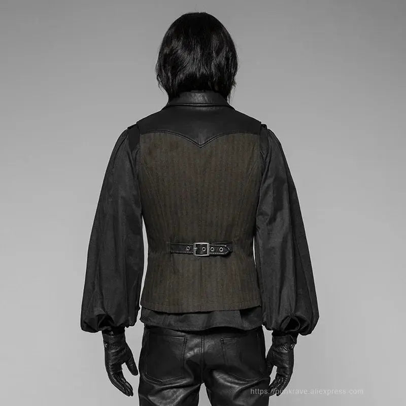 PUNK RAVE New Steampunk Black Brown Striped Men's Waistcoat Coven Couture Collective