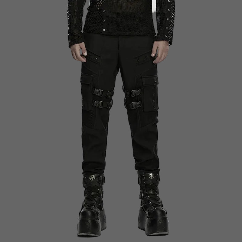 PUNK RAVE Men's Punk Waterproof Classic Cuffed Design Techwear Pants Thigh Side Pockets Handsome Casual Dark Trousers Jeans Coven Couture Collective