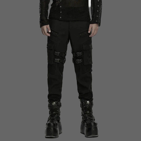 PUNK RAVE Men's Punk Waterproof Classic Cuffed Design Techwear Pants Thigh Side Pockets Handsome Casual Dark Trousers Jeans Coven Couture Collective