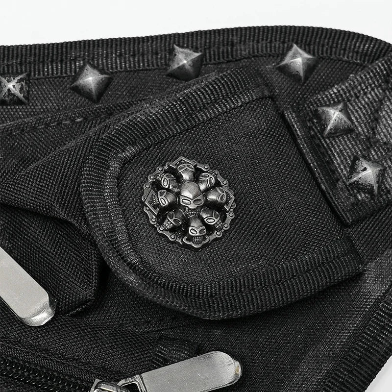 PUNK RAVE Men's Punk Doomsday Irregular Shape Rivets Personalized Bag Webbing Can Adjust Tightness Men Accessories