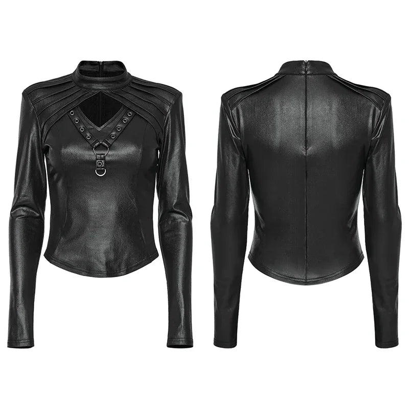 PUNK RAVE Women's Gothic Cool Basic Shirt Punk Daily Elastic Knitted Sexy Hollow V-neck Black Tops Women Clothes Coven Couture Collective