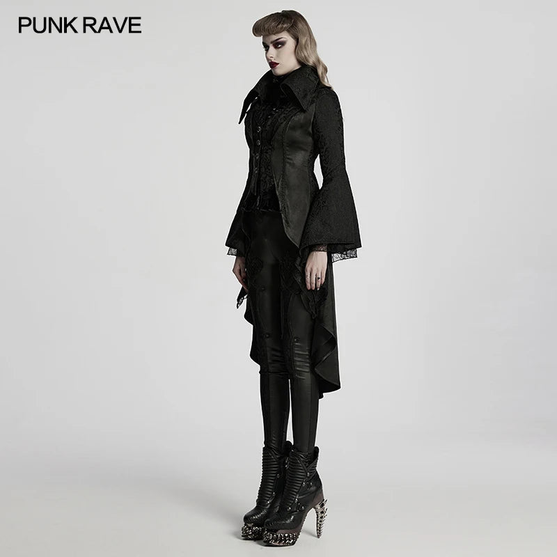 PUNK RAVE Women's Gothic Gorgeous Jacquard Lace Palace High-low Jacket Overlapping Design Layered Beauty Party Club Long Jackets