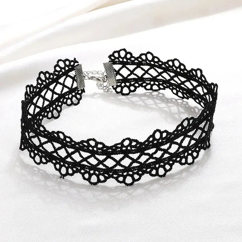 Trendy Black Lace Necklace Flower Tassel Choker Necklace for Women Punk Gothic Halloween Chocker Jewelry Collar Accessories Coven Couture Collective