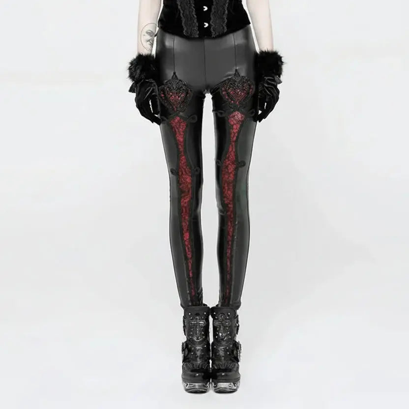 PUNK RAVE Gothic Elastic Waistband Flowers Embroidery Leather Leggings Vintage Embossed Mesh Coven Couture Collective