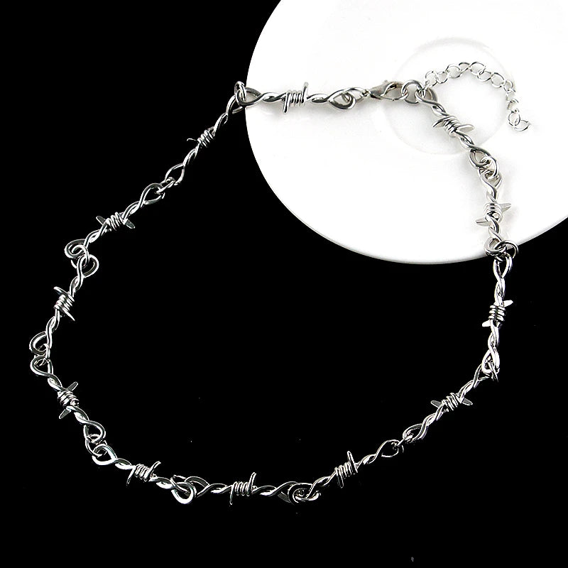Wire Thorns Iron Unisex Necklaces Women Hip-hop Gothic Punk Style Barbed Wire Small Thorn Chain Collar Choker Jewelry Gift