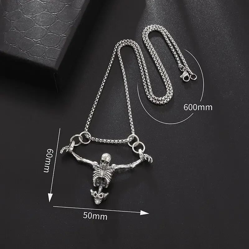 New Silver Color Upper Body Skull Pendant Men\'s Biker Punk Necklace Gothic Alternative Casual Jewelry