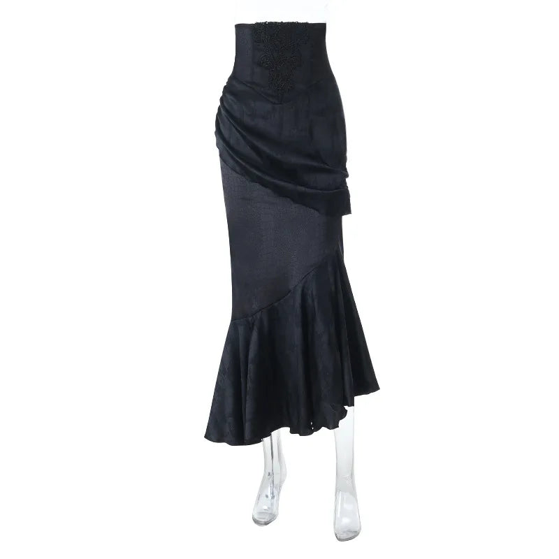AltGoth Subculture Vintage Gothic Skirt Women Dark Palace Style Y2k E-girl Streetwear Embroidery High Waist Fishtail Skirt Femme
