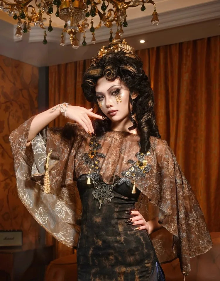 Blood Supply Original Gothic Golden European-style Classic Slim-fitting Sexy Big-flared Gorgeous Slip Dress Vestidos