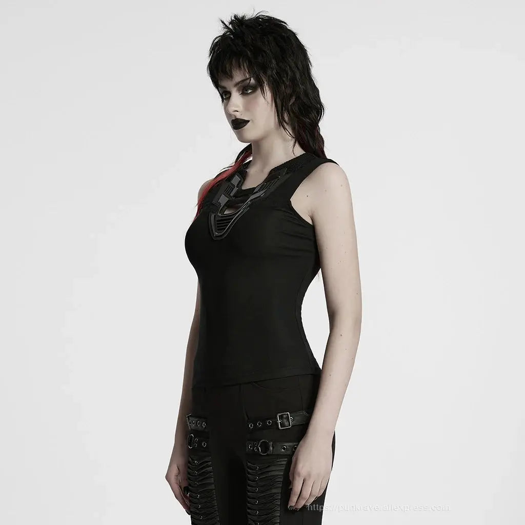 PUNK RAVE Women's Cyberpunk Triangle 3D Armor Patch Avant-garde Vest Future Sense Simple Sleeveless Cool Handsome Dark Tees Coven Couture Collective