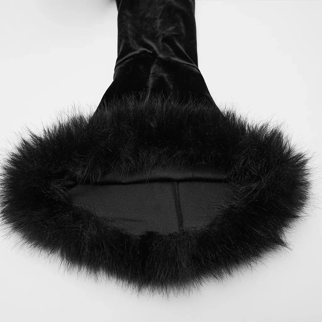 PUNK RAVE Women's Gothic Sunny Velvet Furry V-neck Cardigan Split Flared Sleeves Elegant Charm Women Sexy Dark Tops Shirts Coven Couture Collective