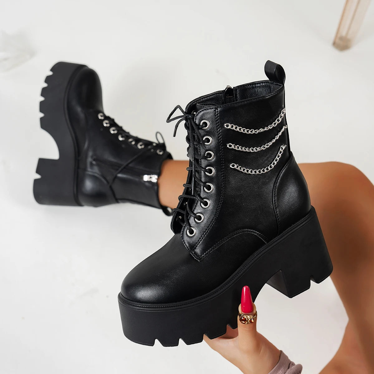 Punk Goth Women Motorcycle Boots Outdoor Platform High Heels Shoes Woman 2025 New Brand Luxury Fashion Designer Boots Women Coven Couture Collective