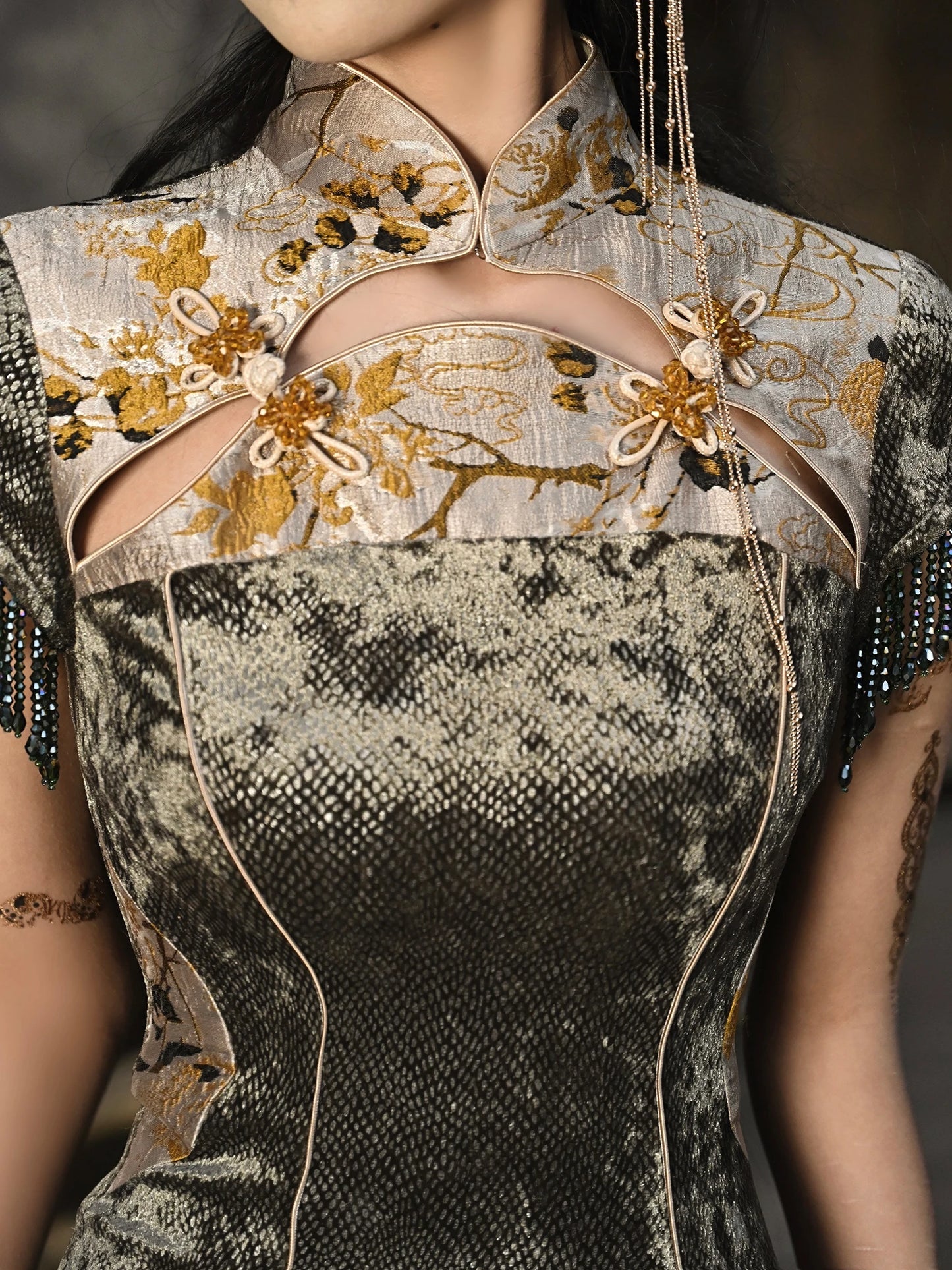 Blood Supply Original New Chinese Cheongsam Slim Dress Tie Tassel Jacquard Tunic Waist Sheath Long Trumpet Dresses Festival