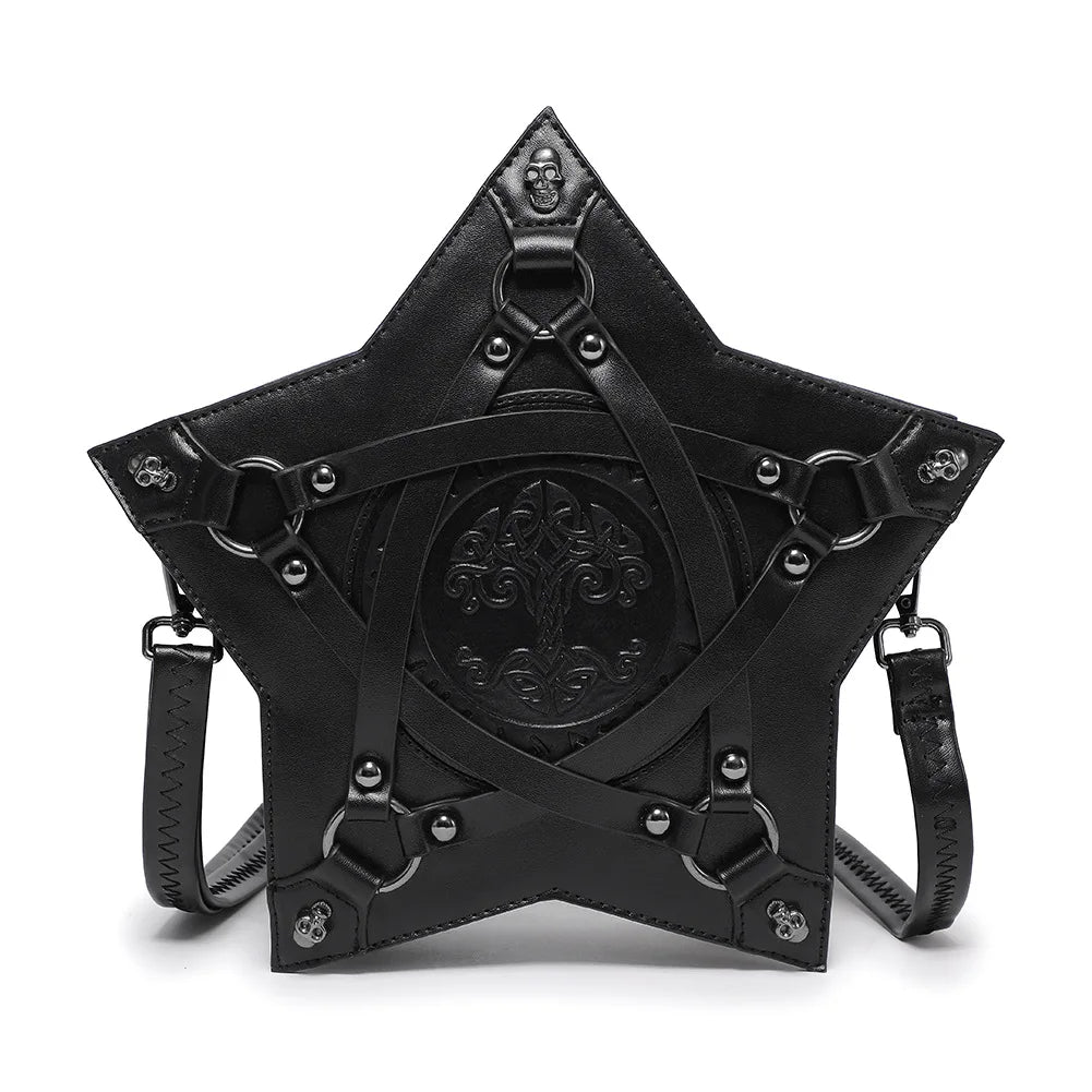 Gothic Black Pentagram Crossbody Bag Multifunctional Unisex Punk Halloween Cosplay Handbag Fashion Retro Accessories For Adult