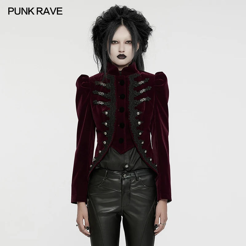 PUNK RAVE Women's Wasteland Punk Splicing Pure Color Knitted Decayed Coat Loose Long Trench Jaket Design Tops Two Colors