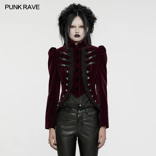PUNK RAVE Women's Wasteland Punk Splicing Pure Color Knitted Decayed Coat Loose Long Trench Jaket Design Tops Two Colors